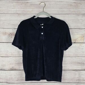 Outerknown Men's High Tide Polo Terry Cloth Collared Polo Shirt Small Navy Blue